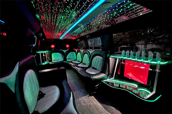 dazzling lights in a limo