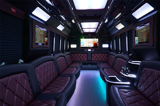 modern seating on a party bus